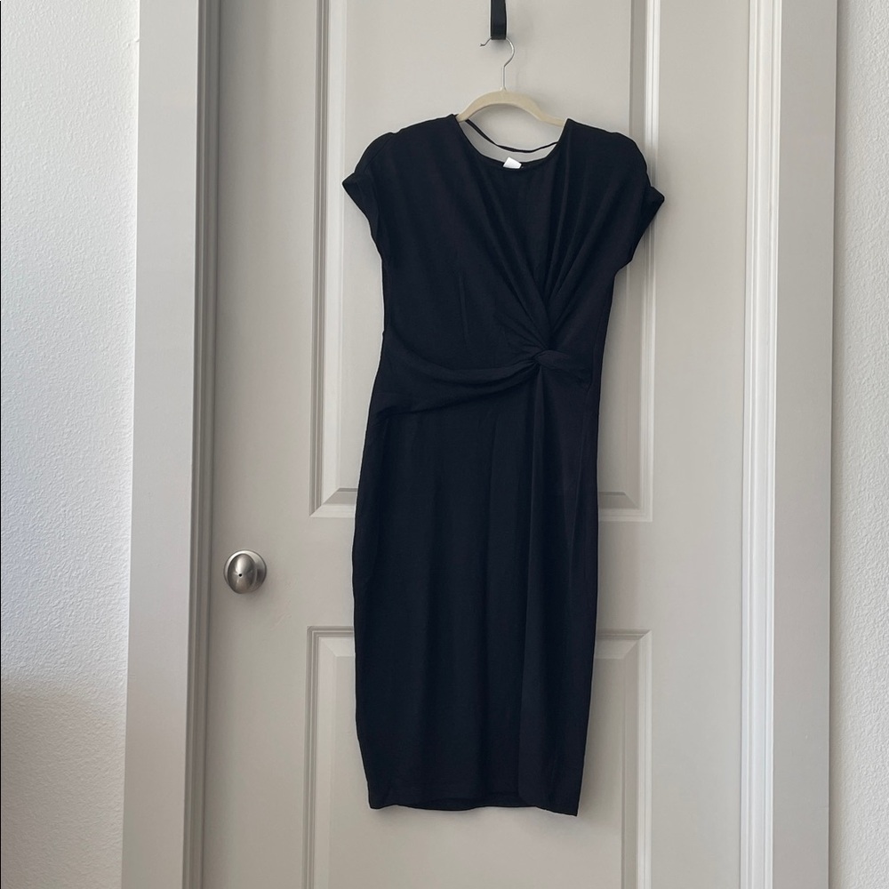 Gap Black Short Sleeve Softspun Knot Front Midi Dress Sz S